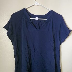 Knit Short Sleeve Navy Blouse